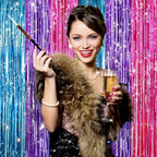2 Pack Blue Purple Pink Foil Fringe Curtains, Metallic Tinsel Streamers, alternate view 2