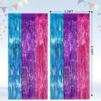 2 Pack Blue Purple Pink Foil Fringe Curtains, Metallic Tinsel Streamers, alternate view 3
