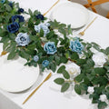 2 Pack Blue White Rose Garland, 11.2 Ft Artificial Flower Vines for Decor in Mix Blue