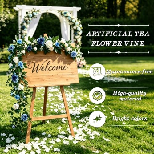 2 Pack Blue White Rose Garland, 11.2 Ft Artificial Flower Vines for Decor in Mix Blue, alternate view 3