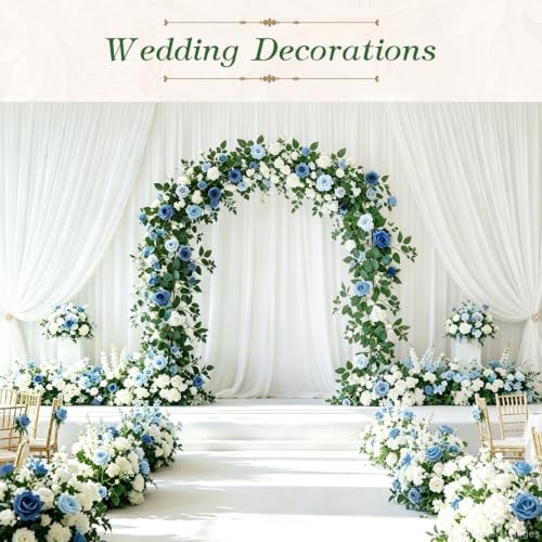 2 Pack Blue White Rose Garland, 11.2 Ft Artificial Flower Vines for Decor in Mix Blue, alternate view 5