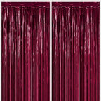 2 Pack Burgundy Tinsel Fringe Curtains, Party Backdrop Decor