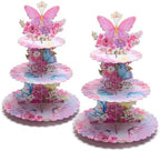 2 Pack Butterfly 3 Tier Cupcake Stand Pink Cardboard Dessert Tower in Butterfly-2PCS