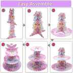 2 Pack Butterfly 3 Tier Cupcake Stand Pink Cardboard Dessert Tower in Butterfly-2PCS, alternate view 3