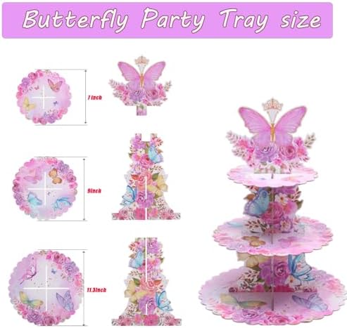 2 Pack Butterfly 3 Tier Cupcake Stand Pink Cardboard Dessert Tower in Butterfly-2PCS, alternate view 4