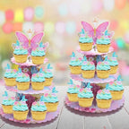 2 Pack Butterfly 3 Tier Cupcake Stand Pink Cardboard Dessert Tower in Butterfly-2PCS, alternate view 7