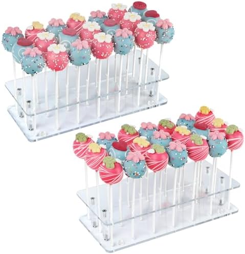 2 Pack Cake Pop Stand, 21 Holes Lollipop Holder, Clear in Clear