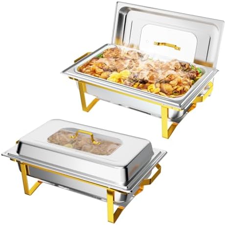 2 Pack Chafing Dishes for Buffet 9QT Stainless Steel Chafing Dish Buffet Set with Upgraded Glass Window [Elegant