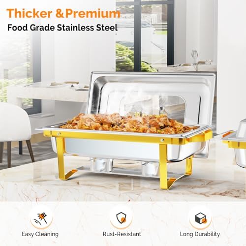 2 Pack Chafing Dishes for Buffet 9QT Stainless Steel Chafing Dish Buffet Set with Upgraded Glass Window [Elegant, alternate