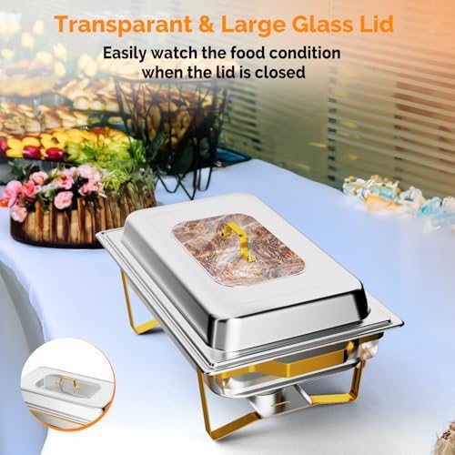 2 Pack Chafing Dishes for Buffet 9QT Stainless Steel Chafing Dish Buffet Set with Upgraded Glass Window [Elegant, alternate