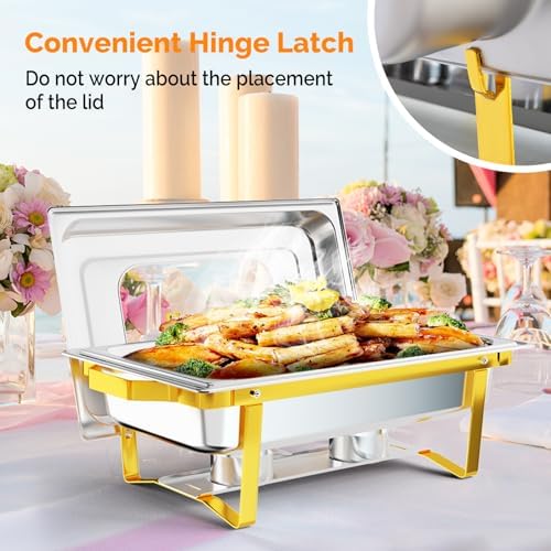 2 Pack Chafing Dishes for Buffet 9QT Stainless Steel Chafing Dish Buffet Set with Upgraded Glass Window [Elegant, alternate