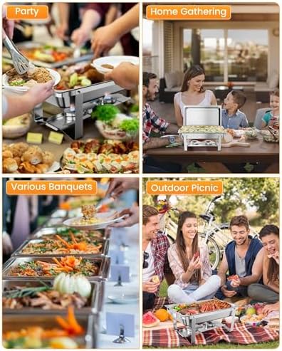 2 Pack Chafing Dishes for Buffet, Stainless Steel Catering Chafer with Lids, Pans & Fuel Holder, 8QT Food, alternate view 3