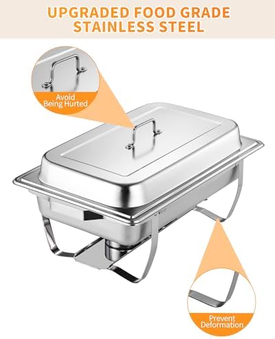 2 Pack Chafing Dishes for Buffet, Stainless Steel Catering Chafer with Lids, Pans & Fuel Holder, 8QT Food, alternate view 5