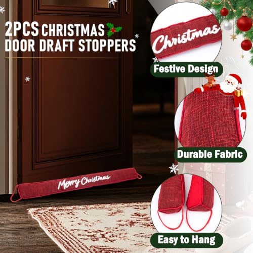 2 Pack Christmas Door Draft Stopper with Hanging Loops Home Decor in Red, alternate view 3