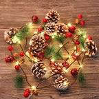 2 Pack Christmas Pine Cone String Lights, 13 FT 40 LED Total Prelit Battery Operated Garland with 8 Lighting