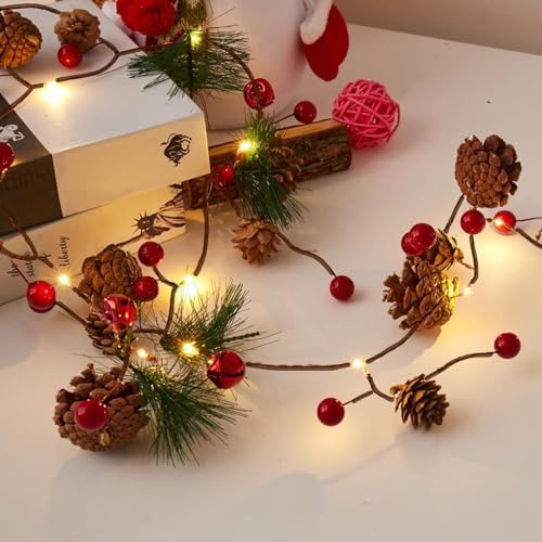 2 Pack Christmas Pine Cone String Lights, 13 FT 40 LED Total Prelit Battery Operated Garland with 8 Lighting, alternate view