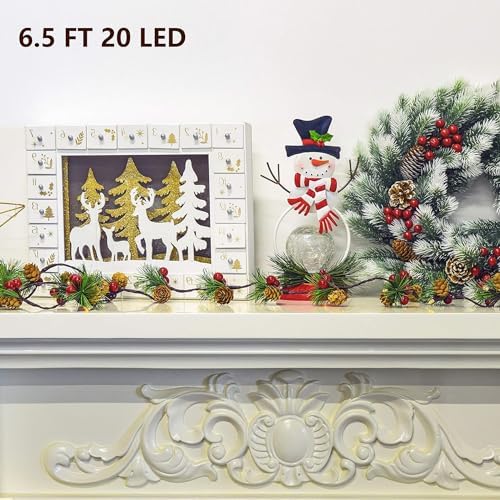 2 Pack Christmas Pine Cone String Lights, 13 FT 40 LED Total Prelit Battery Operated Garland with 8 Lighting, alternate view