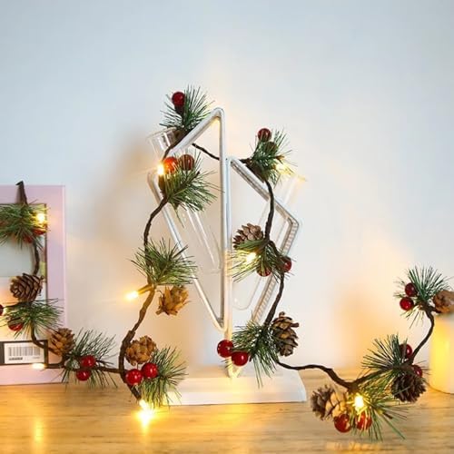 2 Pack Christmas Pine Cone String Lights, 13 FT 40 LED Total Prelit Battery Operated Garland with 8 Lighting, alternate view