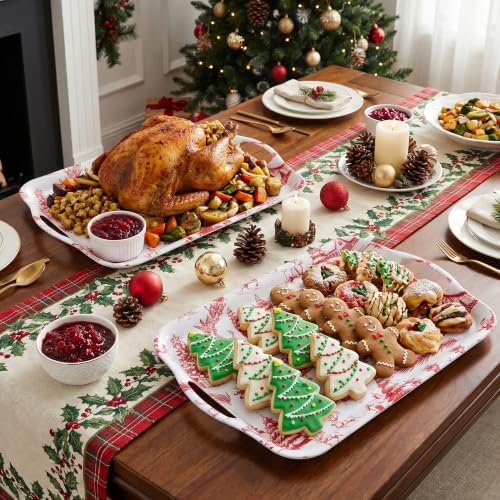 2-Pack Christmas Serving Trays with Handles, 18'' x 13'' Large Melamine Tray, Winter Wonderland Platters for, alternate view