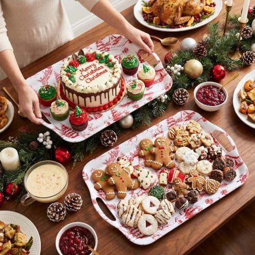 2-Pack Christmas Serving Trays with Handles, 18'' x 13'' Large Melamine Tray, Winter Wonderland Platters for, alternate view
