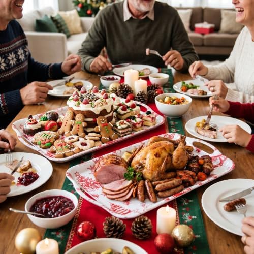 2-Pack Christmas Serving Trays with Handles, 18'' x 13'' Large Melamine Tray, Winter Wonderland Platters for, alternate view