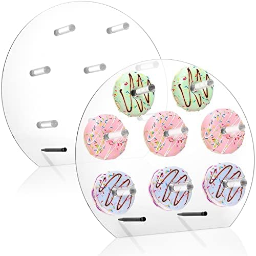 2 Pack Clear Acrylic Donut Display Stand, Round Board Holder with 16 Pillars, Freestanding Dessert Rack for