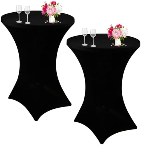 2 Pack Cocktail Spandex Tablecloth 32"x43" Cocktail Table Cover Fitted for High Top Round Table for Bar Wedding