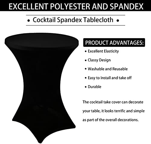2 Pack Cocktail Spandex Tablecloth 32"x43" Cocktail Table Cover Fitted for High Top Round Table for Bar Wedding, alternate