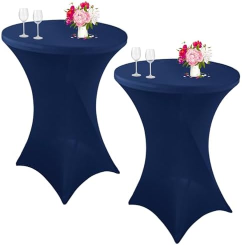2 Pack Cocktail Spandex Tablecloth 32"x43" Cocktail Table Cover Fitted High Top Round Table for Bar Wedding
