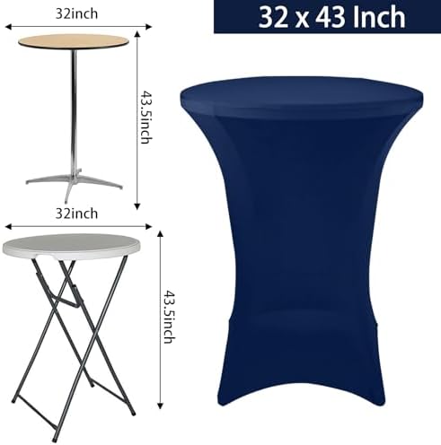 2 Pack Cocktail Spandex Tablecloth 32"x43" Cocktail Table Cover Fitted High Top Round Table for Bar Wedding, alternate view 2