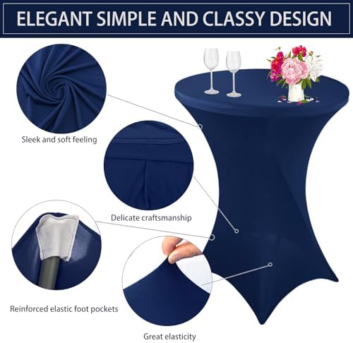 2 Pack Cocktail Spandex Tablecloth 32"x43" Cocktail Table Cover Fitted High Top Round Table for Bar Wedding, alternate view 3