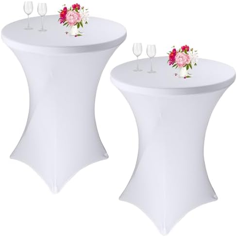 2 Pack Cocktail Spandex Tablecloth 32"x43" Cocktail Table Cover Fitted High Top Round Table for Bar Wedding
