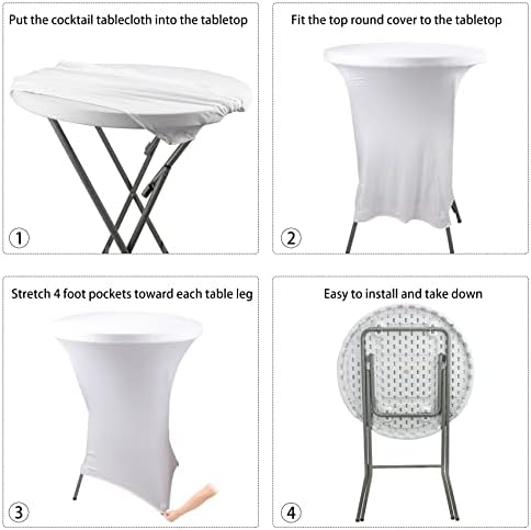 2 Pack Cocktail Spandex Tablecloth 32"x43" Cocktail Table Cover Fitted High Top Round Table for Bar Wedding, alternate view 6