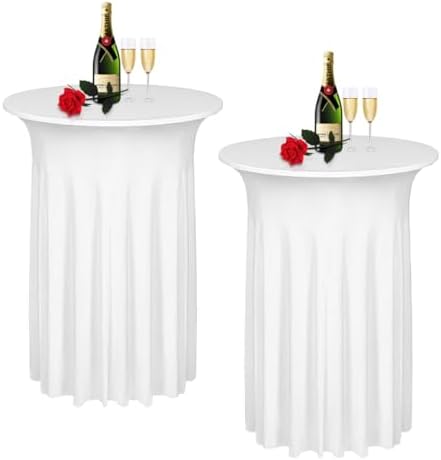 2 Pack Cocktail Table Covers 32"x 43" Spandex Stretch Round Cocktail Tablecloths with Wavy Drapes Fitted High