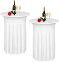 2 Pack Cocktail Table Covers 32"x 43" Spandex Stretch Round Cocktail Tablecloths with Wavy Drapes Fitted High