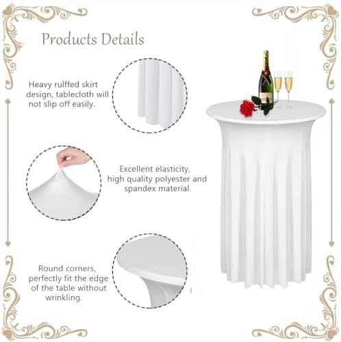 2 Pack Cocktail Table Covers 32"x 43" Spandex Stretch Round Cocktail Tablecloths with Wavy Drapes Fitted High, alternate view