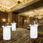 2 Pack Cocktail Table Covers 32"x 43" Spandex Stretch Round Cocktail Tablecloths with Wavy Drapes Fitted High, alternate view