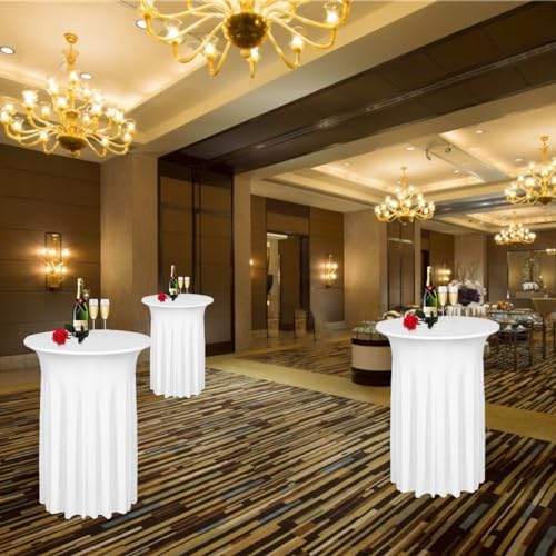 2 Pack Cocktail Table Covers 32"x 43" Spandex Stretch Round Cocktail Tablecloths with Wavy Drapes Fitted High, alternate view