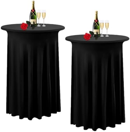 2 Pack Cocktail Table Covers 32"x 43" Spandex Stretch Round Cocktail Tablecloths with Wavy Drapes Fitted High