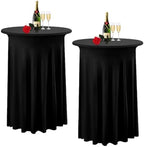 2 Pack Cocktail Table Covers 32"x 43" Spandex Stretch Round Cocktail Tablecloths with Wavy Drapes Fitted High