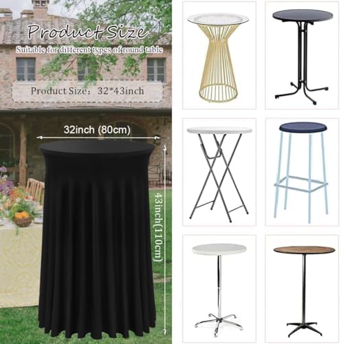2 Pack Cocktail Table Covers 32"x 43" Spandex Stretch Round Cocktail Tablecloths with Wavy Drapes Fitted High, alternate view