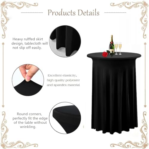 2 Pack Cocktail Table Covers 32"x 43" Spandex Stretch Round Cocktail Tablecloths with Wavy Drapes Fitted High, alternate view