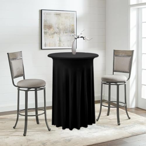 2 Pack Cocktail Table Covers 32"x 43" Spandex Stretch Round Cocktail Tablecloths with Wavy Drapes Fitted High, alternate view
