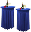 2 Pack Cocktail Table Covers 32"x 43" Spandex Stretch Round Cocktail Tablecloths with Wavy Drapes Fitted High