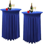 2 Pack Cocktail Table Covers 32"x 43" Spandex Stretch Round Cocktail Tablecloths with Wavy Drapes Fitted High