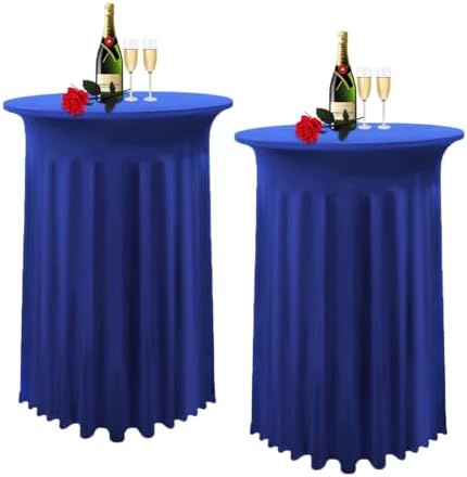 2 Pack Cocktail Table Covers 32"x 43" Spandex Stretch Round Cocktail Tablecloths with Wavy Drapes Fitted High