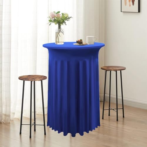 2 Pack Cocktail Table Covers 32"x 43" Spandex Stretch Round Cocktail Tablecloths with Wavy Drapes Fitted High, alternate view