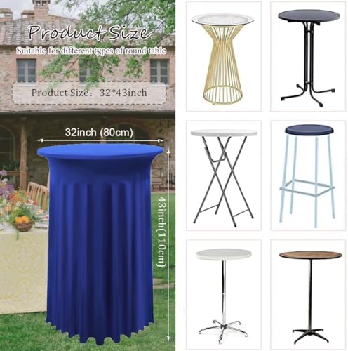 2 Pack Cocktail Table Covers 32"x 43" Spandex Stretch Round Cocktail Tablecloths with Wavy Drapes Fitted High, alternate view
