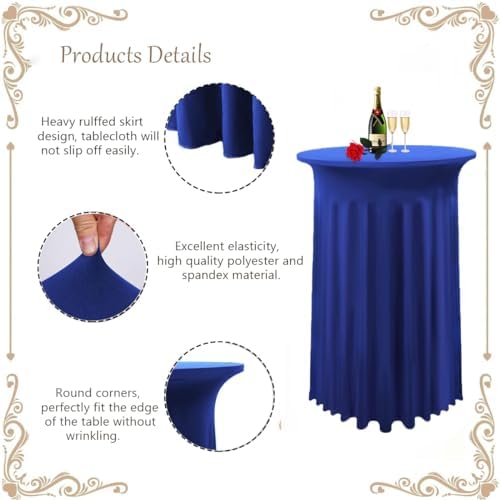 2 Pack Cocktail Table Covers 32"x 43" Spandex Stretch Round Cocktail Tablecloths with Wavy Drapes Fitted High, alternate view