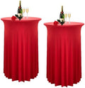 2 Pack Cocktail Table Covers 32"x 43" Spandex Stretch Round Cocktail Tablecloths with Wavy Drapes Fitted High